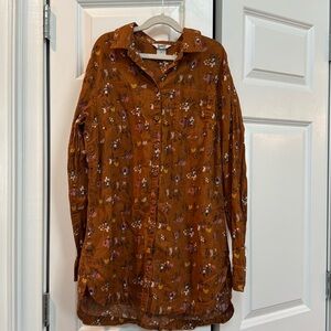 Duluth Trading Co Women’s Artisan Hemp Tunic Top Chicken Gnome Print Cottagecore